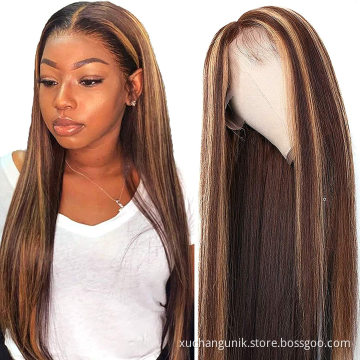 100% virgin brazilian 150 180 density HD lace front wigs highlight long deep wave human hair wigs for black women